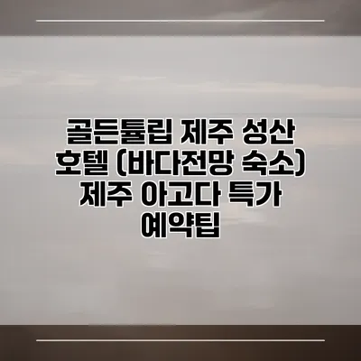골든튤립 제주 성산 호텔 (바다전망 숙소) 제주 아고다 특가 예약팁
