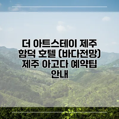 더 아트스테이 제주 함덕 호텔 (바다전망) 제주 아고다 예약팁 안내