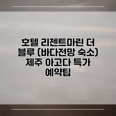 호텔 리젠트마린 더 블루 (바다전망 숙소) 제주 아고다 특가 예약팁