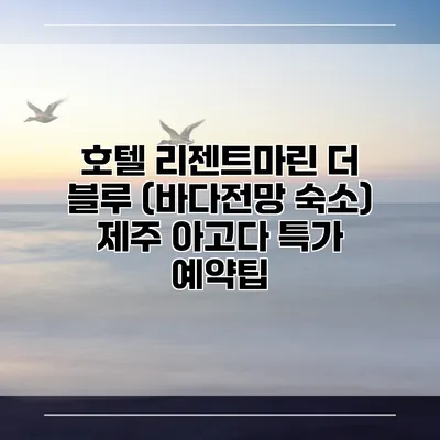 호텔 리젠트마린 더 블루 (바다전망 숙소) 제주 아고다 특가 예약팁