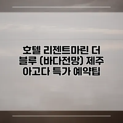 호텔 리젠트마린 더 블루 (바다전망) 제주 아고다 특가 예약팁