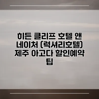 히든 클리프 호텔 앤 네이처 (럭셔리호텔) 제주 아고다 할인예약 팁